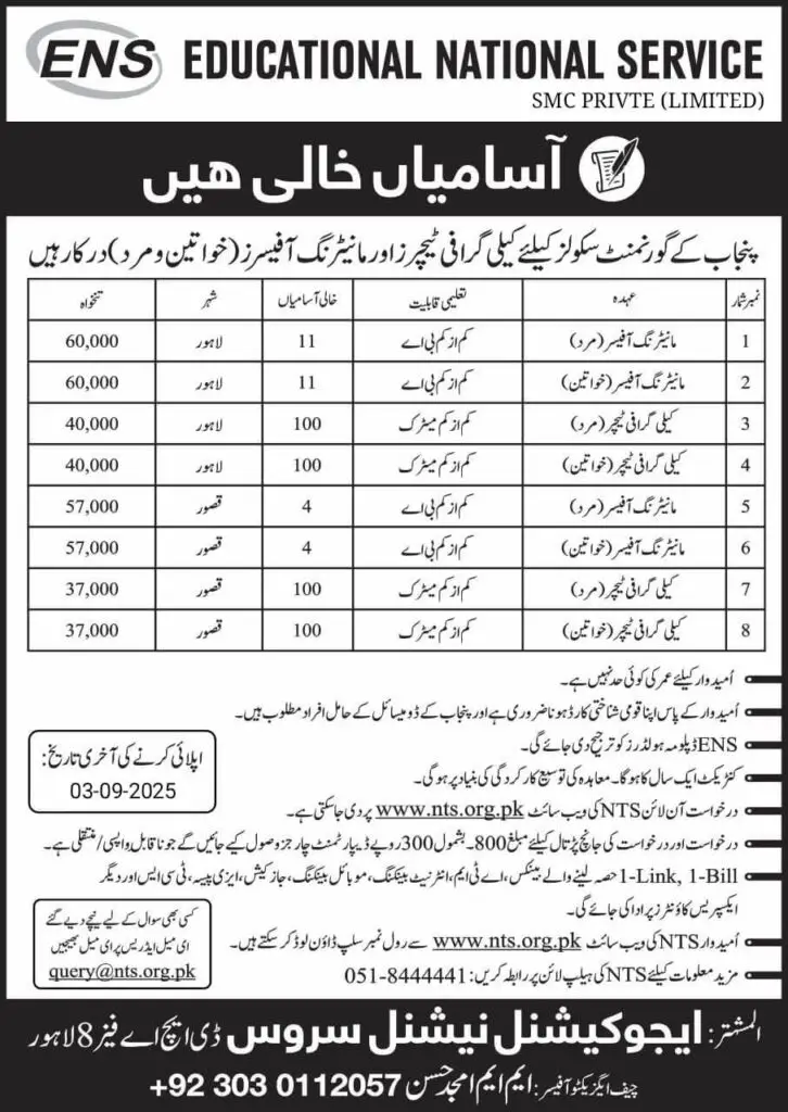 Job Opportunities for Calligraphy Instructors and Administrative Supervisors at National Education Service (NES) in 2025 Job Opportunities for Calligraphy Instructors and Administrative Supervisors at National Education Service (NES) in 2025