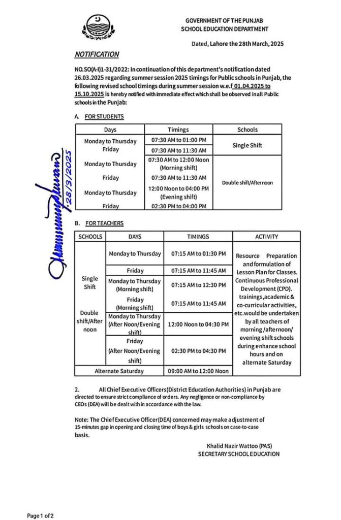 Revised Punjab School Timings for Summer 2025: Essential Updates for Parents, Students, and Educators Revised Punjab School Timings for Summer 2025: Essential Updates for Parents, Students, and Educators