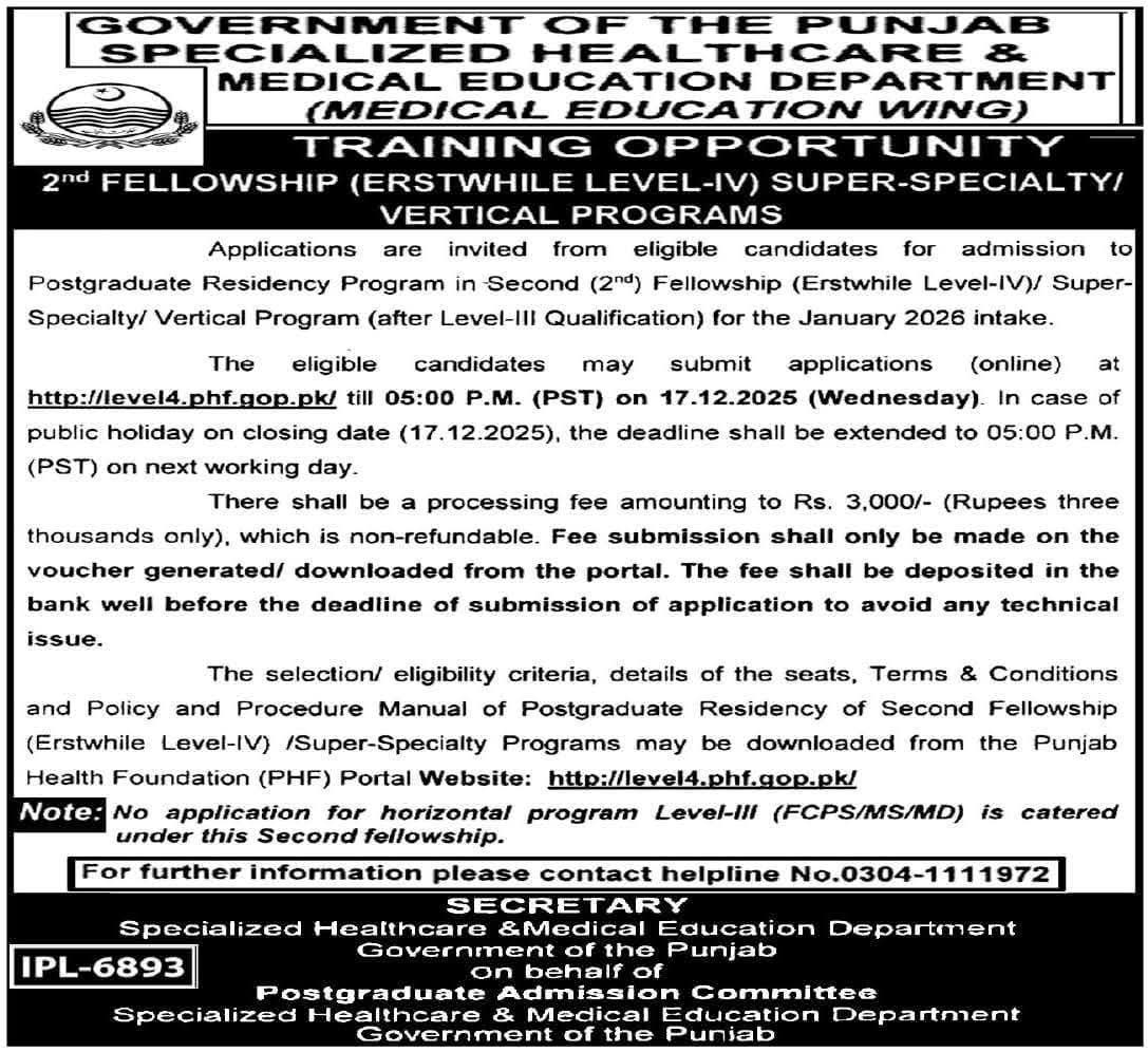 Punjab 2nd Fellowship Level IV Super Specialty Admission 2026